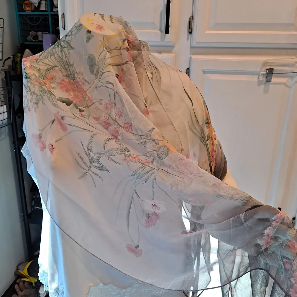 Chic Floral Print Sheer Scarf - Picture 2 of 5